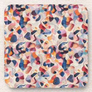 Abstract Watercolor Organic Navy Coral Pattern Coaster