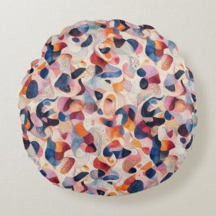 Abstract Watercolor Organic Navy Coral Pattern Round Cushion