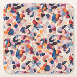 Abstract Watercolor Organic Navy Coral Pattern Square Paper Coaster