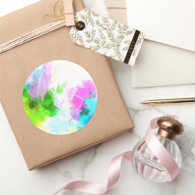 Abstract watercolor paint classic round sticker (Gifting)