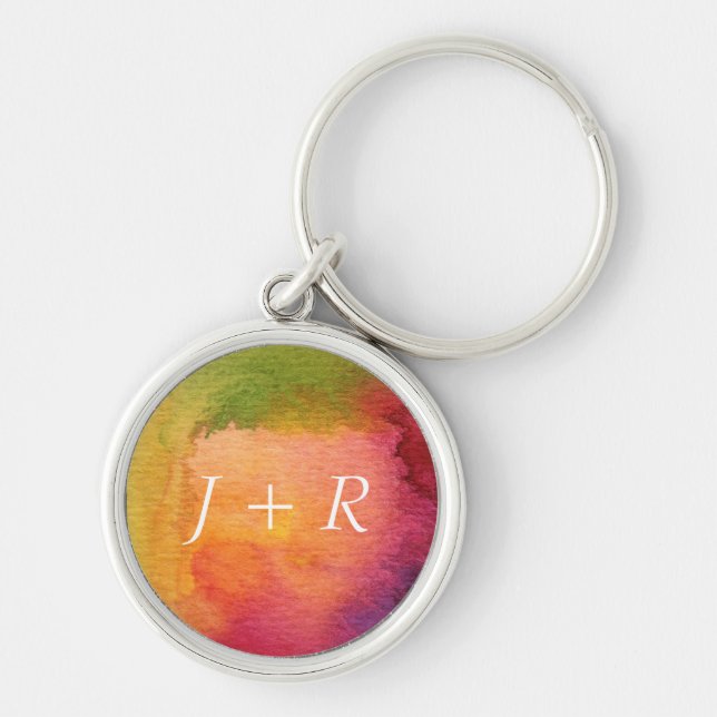 Abstract watercolor painted background key ring (Front)