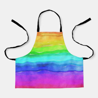 Abstract Watercolor Painted Stripes Rainbow Apron