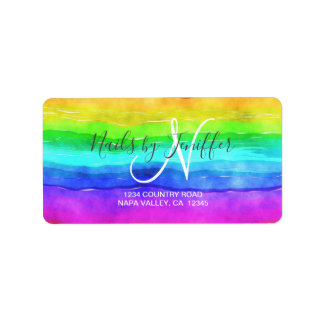 Abstract Watercolor Painted Stripes Rainbow. Label