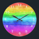 Abstract Watercolor Painted Stripes Rainbow Large Clock<br><div class="desc">Abstract Watercolor Painted Stripes Rainbow.
rainbow watercolor colourful ,
typography girly trendy chic,
purple pink glitter art,
monogram modern name stylish,
bold fun happy artistic,
expression summer peace green,
blue love drawn abstract,
freedom colour spectrum paint,
gay flag brush creative,
watercolor rainbow colourful , </div>