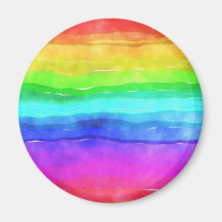 Abstract Watercolor Painted Stripes Rainbow Magnet