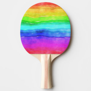 Abstract Watercolor Painted Stripes Rainbow Ping Pong Paddle