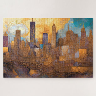 Abstract Watercolor Painting Dark Cityscape  Jigsaw Puzzle
