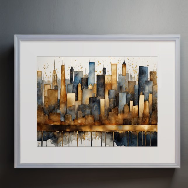 Abstract Watercolor Painting Gold Cityscape 4:3 Poster (Creator Uploaded)