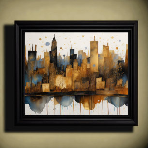 Abstract Watercolor Painting Gold Cityscape 5:4 Poster