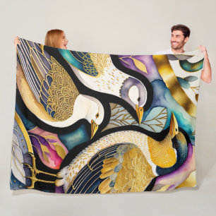 Abstract Watercolor Painting of Birds Fleece Blanket