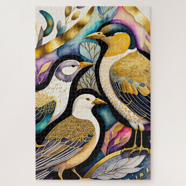 Abstract Watercolor Painting of Birds Jigsaw Puzzle (Vertical)