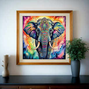Abstract Watercolor Painting of Elephant Holi Poster