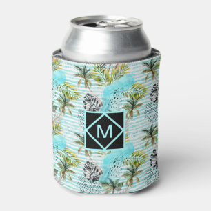 Abstract Watercolor Palm Tree Pattern Can Cooler