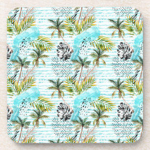 Abstract Watercolor Palm Tree Pattern Coaster