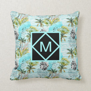 Abstract Watercolor Palm Tree Pattern Cushion