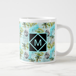 Abstract Watercolor Palm Tree Pattern Large Coffee Mug