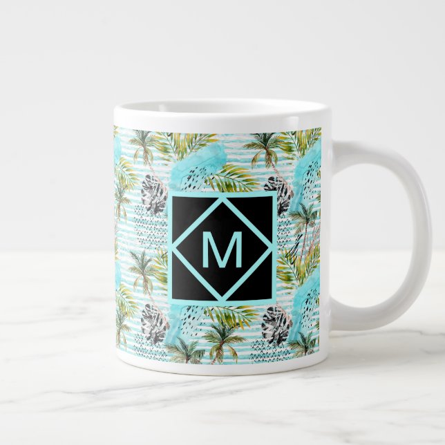 Abstract Watercolor Palm Tree Pattern Large Coffee Mug (Right)