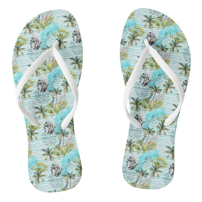 Abstract Watercolor Palm Tree Pattern Thongs (Footbed)