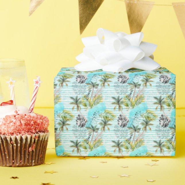 Abstract Watercolor Palm Tree Pattern Wrapping Paper (Birthday Party)