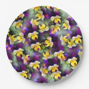 Abstract Watercolor Pansies Paper Plate