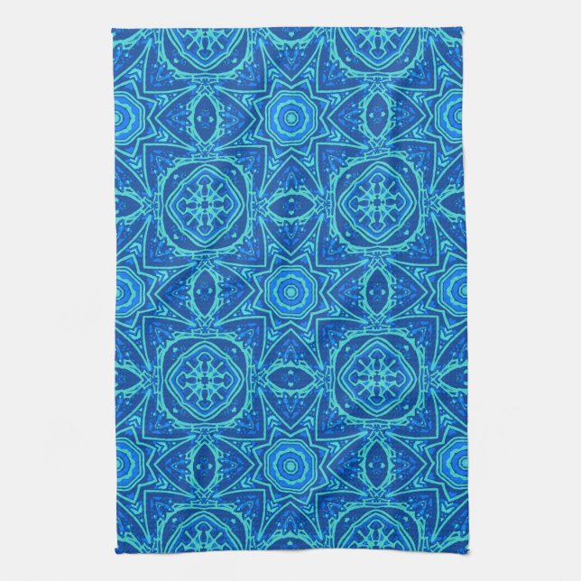 Abstract Watercolor Pattern - Denim Blue Tea Towel (Vertical)