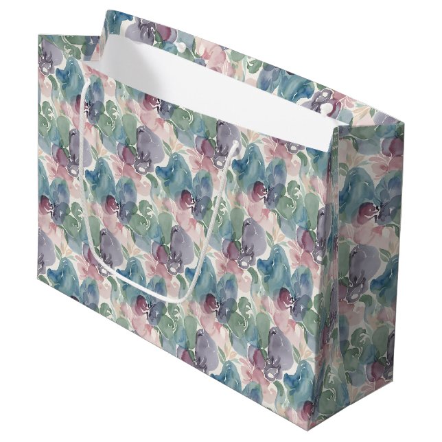 Abstract Watercolor Pattern Teal Mauve Pink Large Gift Bag (Front Angled)