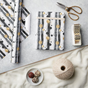 Abstract Watercolor Pattern with Gold Accents Wrapping Paper