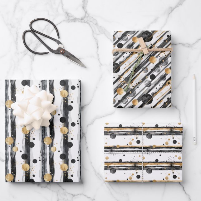 Abstract Watercolor Pattern with Gold Accents Wrapping Paper Sheet (Front)