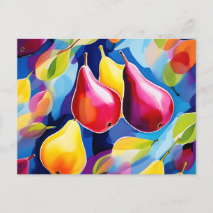 Abstract Watercolor Pears with Bold Brushstrokes  Postcard
