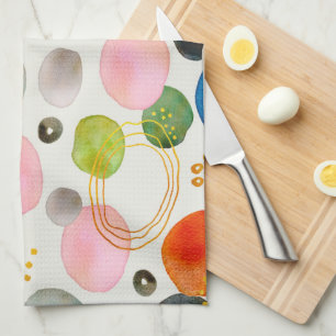 Abstract Watercolor Pebble Gold Glitter Art Tea Towel