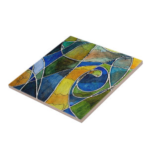 Abstract Watercolor Pen & Ink Ceramic Tile