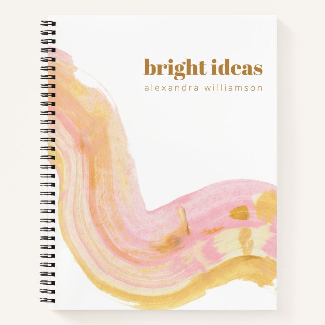Abstract Watercolor Pink and Gold Personalised Notebook (Front)
