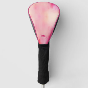 Abstract Watercolor Pink Coral Orange Monogram Golf Head Cover