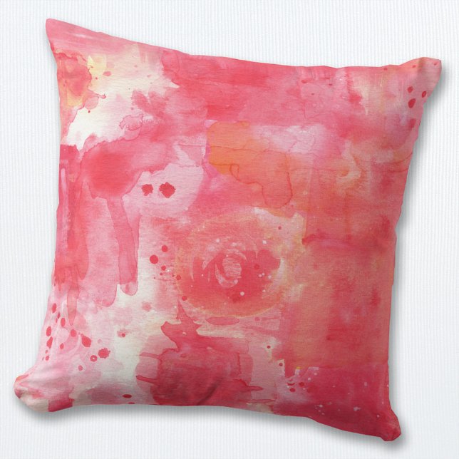 Abstract Watercolor Pink Cushion (Pink abstract watercolor paint texture throw pillow)