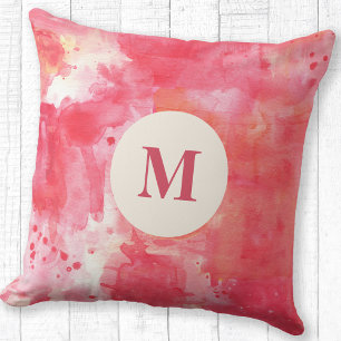 Abstract Watercolor Pink Monogram Cushion