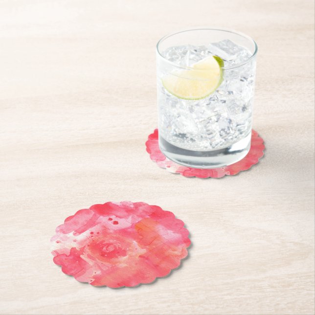 Abstract Watercolor Pink Paper Coaster (Insitu)