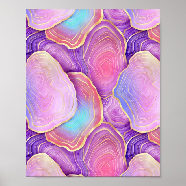 Abstract watercolor pink teal gold lavender agate poster (Front)