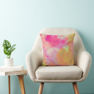Abstract Watercolor Pink Yellow Purple Splash Cushion