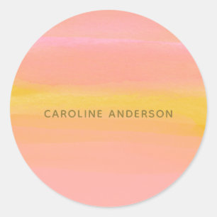 Abstract Watercolor Pink Yellow Stripes Custom Classic Round Sticker