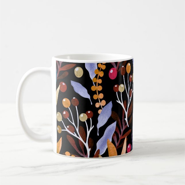 Abstract Watercolor Plants Herbs Pattern Coffee Mug (Left)