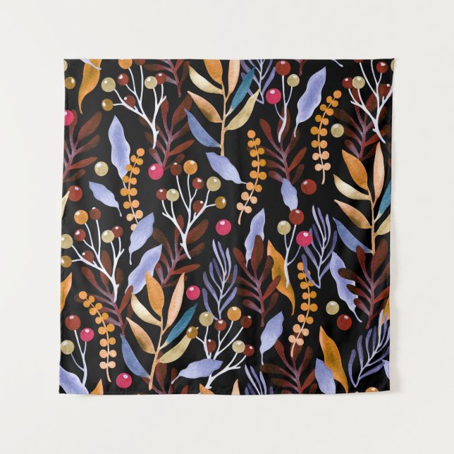 Abstract Watercolor Plants Herbs Pattern Tapestry (Front)