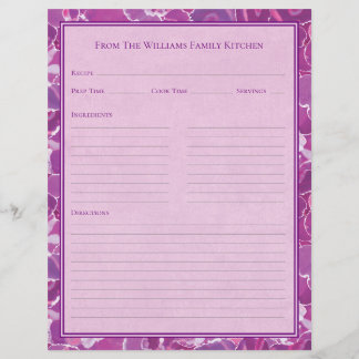 Abstract Watercolor Purple Pink Recipe Paper Sheet