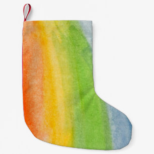 Abstract watercolor rainbow colours backgroundback small christmas stocking