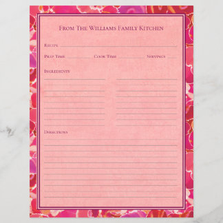 Abstract Watercolor Red Pink Recipe Paper Sheet
