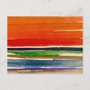 Abstract Watercolor Red Sunset Landscape Postcard