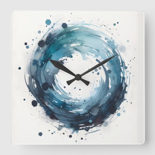 abstract watercolor ring square wall clock (Front)