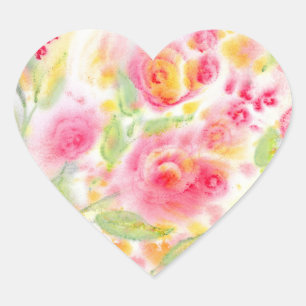 Abstract Watercolor Roses Heart Sticker
