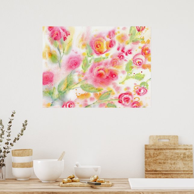 Abstract Watercolor Roses Poster (Kitchen)