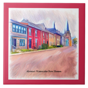 Abstract Watercolor Row Houses Ceramic Tile