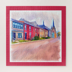 Abstract Watercolor Row Houses Jigsaw Puzzle
